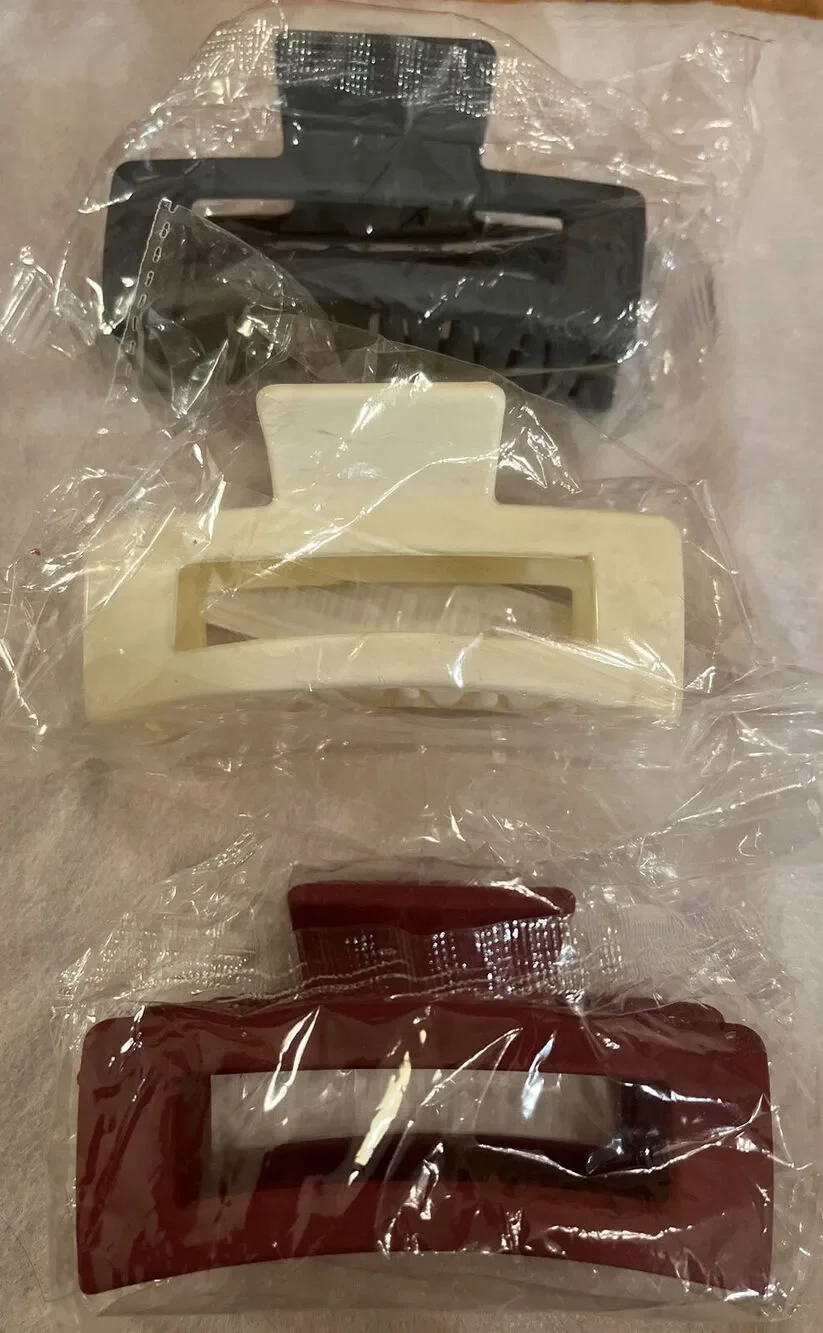 Set Of Three Medium Hair Claws Clips For All Hair Types Gray Cream And Red